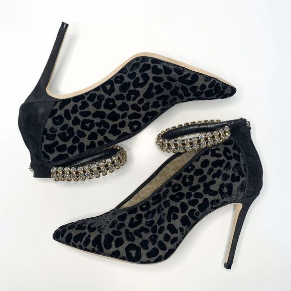 Jimmy Choo Leopard Velvet Lux 100 Vamp Heel Crystal Embellished Strap EU 38.5 - Picture 7 of 12